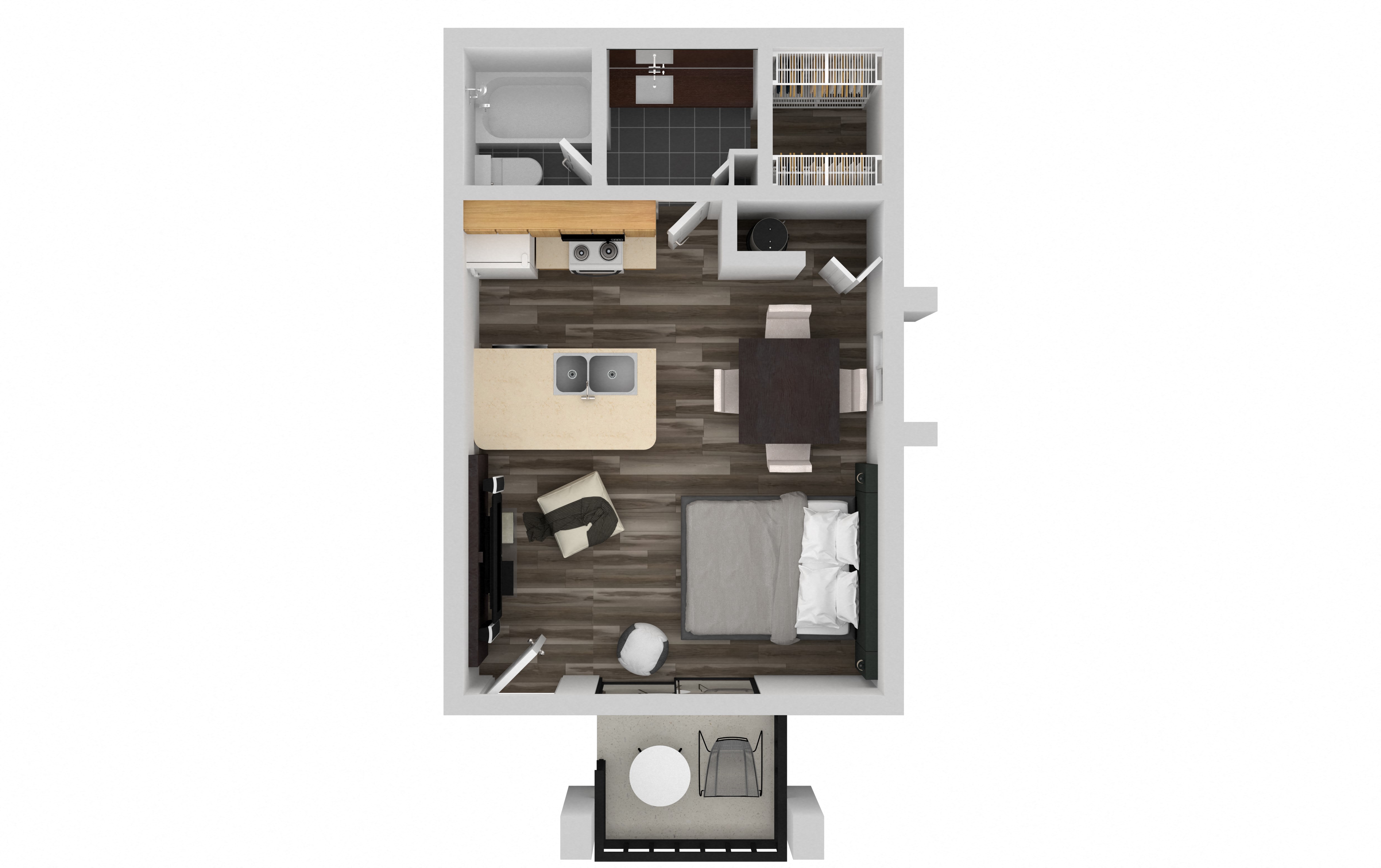 Floor plan for studio, 1 bath, 436 sqft